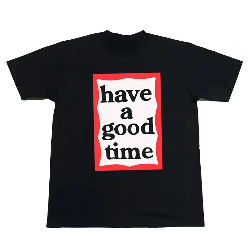 INS Have A Good Time Moda Escote de algodón sin deformación Manga corta Ropa de gran tamaño de alta calidad para hombres y mujeres