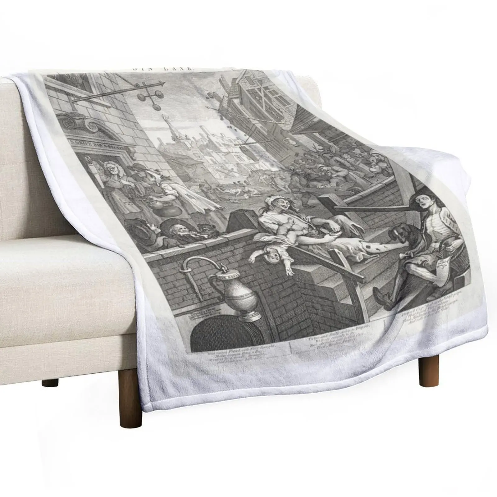 

Gin Lane - William Hogarth (1697-1764) - 18th century engraving print Throw Blanket Softest Quilt Cute Plaid Soft Beds Blankets