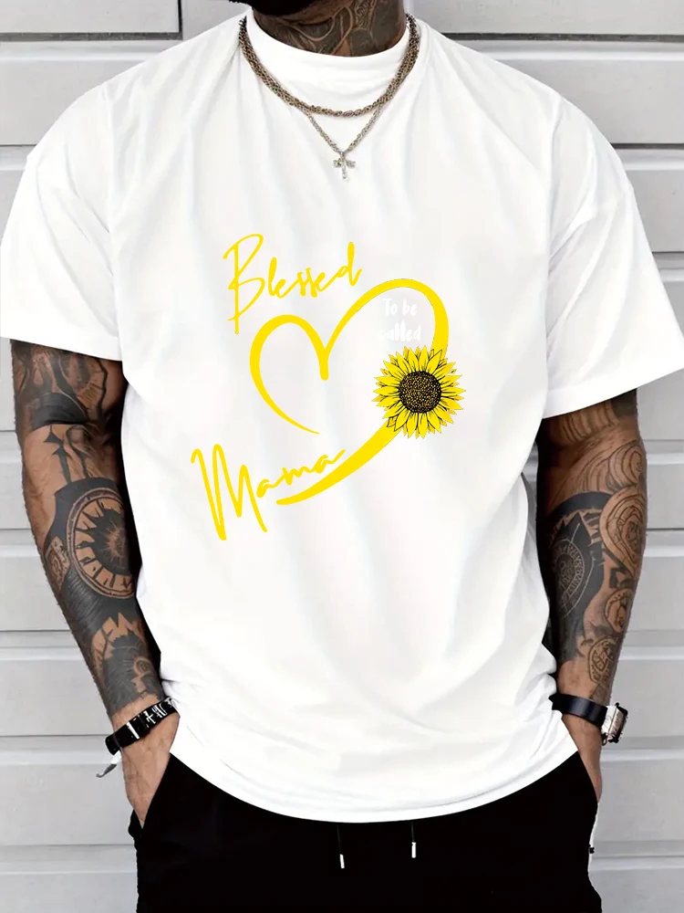 Happiness ls Being A Granna Sunflower Heart Gift T-Shirt Men's T-shirt Short Sleeve Tees Loose T-shirt Man Tops New Men T shirt