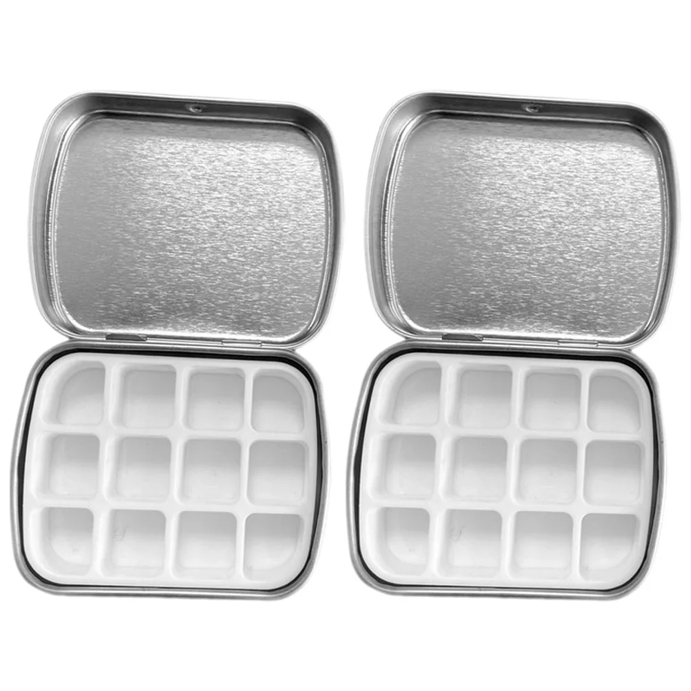 2 Sets Nail Mini Packaging Box Polish Storage Case Gel Containers Silver Pallet Tray Empty Tin DIY Holder Palette