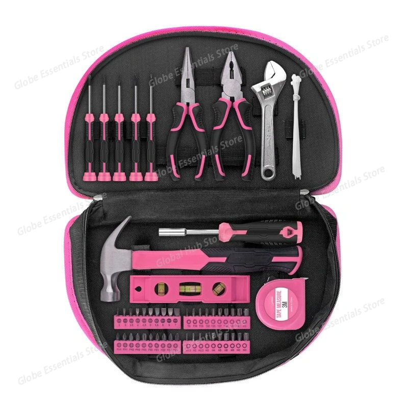 

63-Piece Pink Women's Tool Set | Wrenches, Screwdrivers & Home Repair Tools | Portable Case, Non-Slip Grip