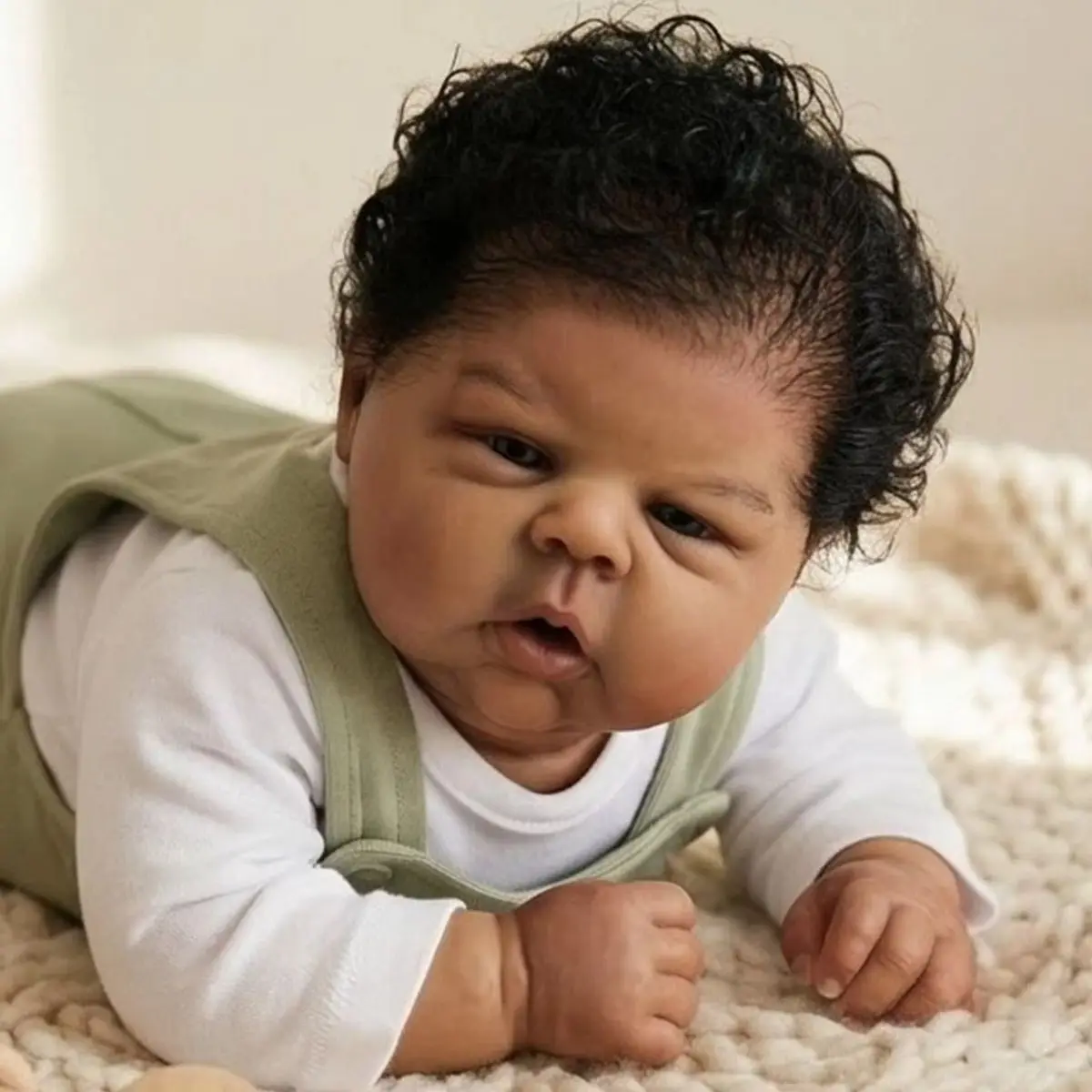 Muñeca Gounchi Reborn de 20 pulgadas, piel oscura pintada a mano, alta calidad con pelo rizado negro, cuerpo de tela suave, juguetes para bebé, regalo para bebé