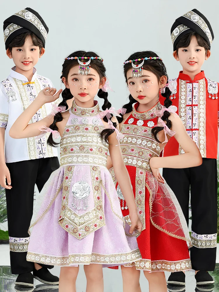 

Children's Hani Minori Costume Red Mountain Fruit Girl's Performance Clothing Ethnic Baby Outfit Polyester Fabric