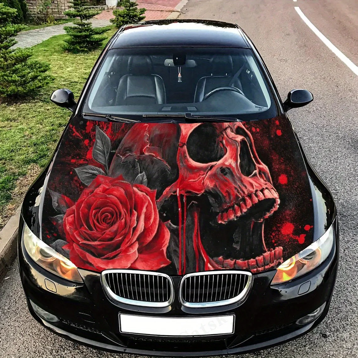 

Personalized Rose Skull Car Hood Decal - High-quality PVC Material, Waterproof and Scratch-resistant, Suitable for All Kinds of