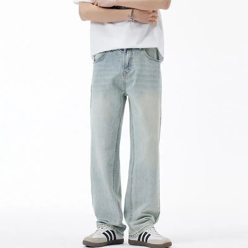 

2025 Summer New Thin Light Blue Jeans Men's Loose Straight Leg Pants Men Jeans Streetwear Men Cargo Pants