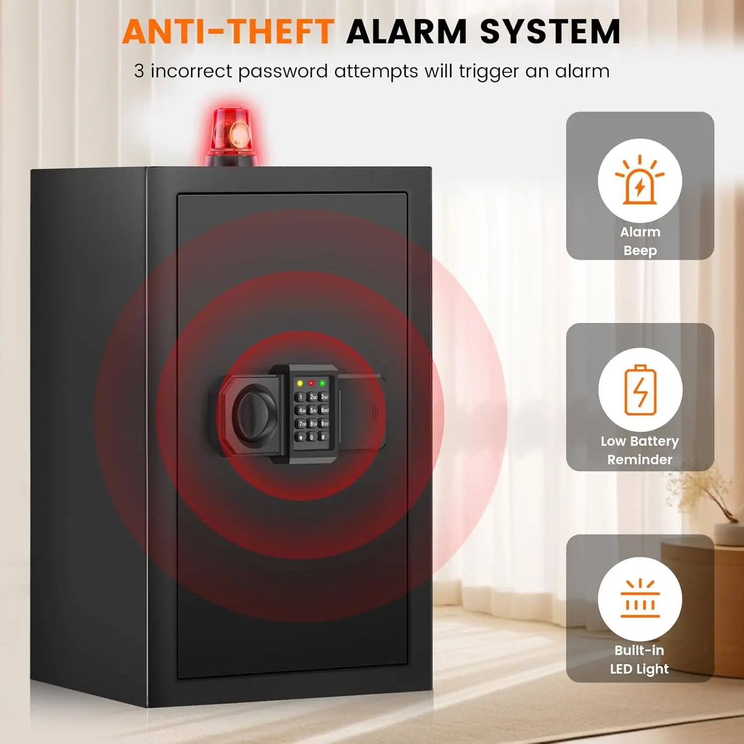 5.2 Cuft Large Fireproof Safe for Home Use, Digital Home Safes Water and Fireproof with Spare Keys and Alarm System, Anti-Theft