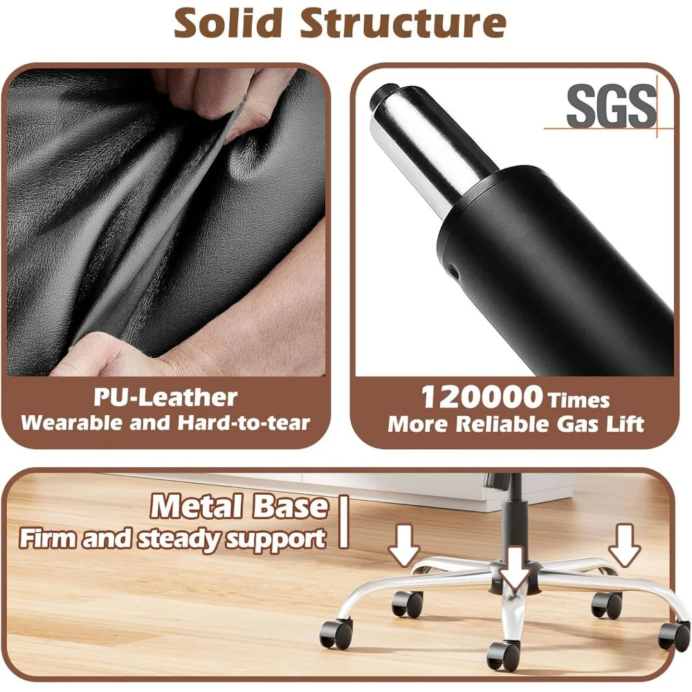 Ergonomic Adjustable PU Leather Computer Chair with Lumbar Support and Flip-Up Arms for Home Office Desk Managers