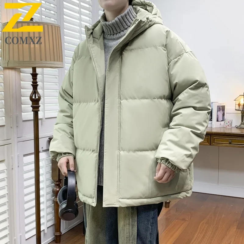 COMXZ Mens Bread Jacket Leisure Hooded Collar Camping Lightweight Parker Coat Hiking Cold Protection Solid Color Winter Coats