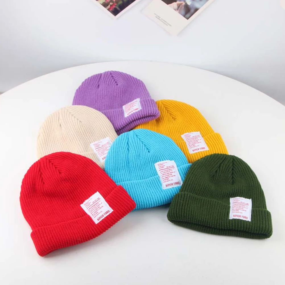 

Children Knitted Beanie Hat Turmeric Soft Comfortable Autumn Knitted Cap Breathable Kids Photo Prop