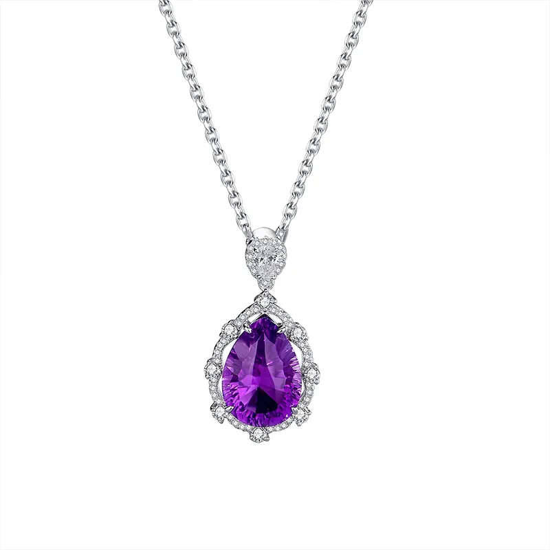 

2023 New Amethyst Water Drop Necklace Women's 925 Sterling Silver Personalized Fashion Advanced Versatile Collar Chain