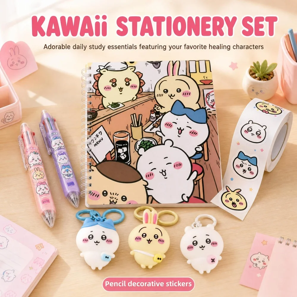 Stationery set Pencil Chiikawa Kawaii Keychain Pendant Cute Mushrooms Hachiware Bag Charm for Girls Friendship Christmas Gift