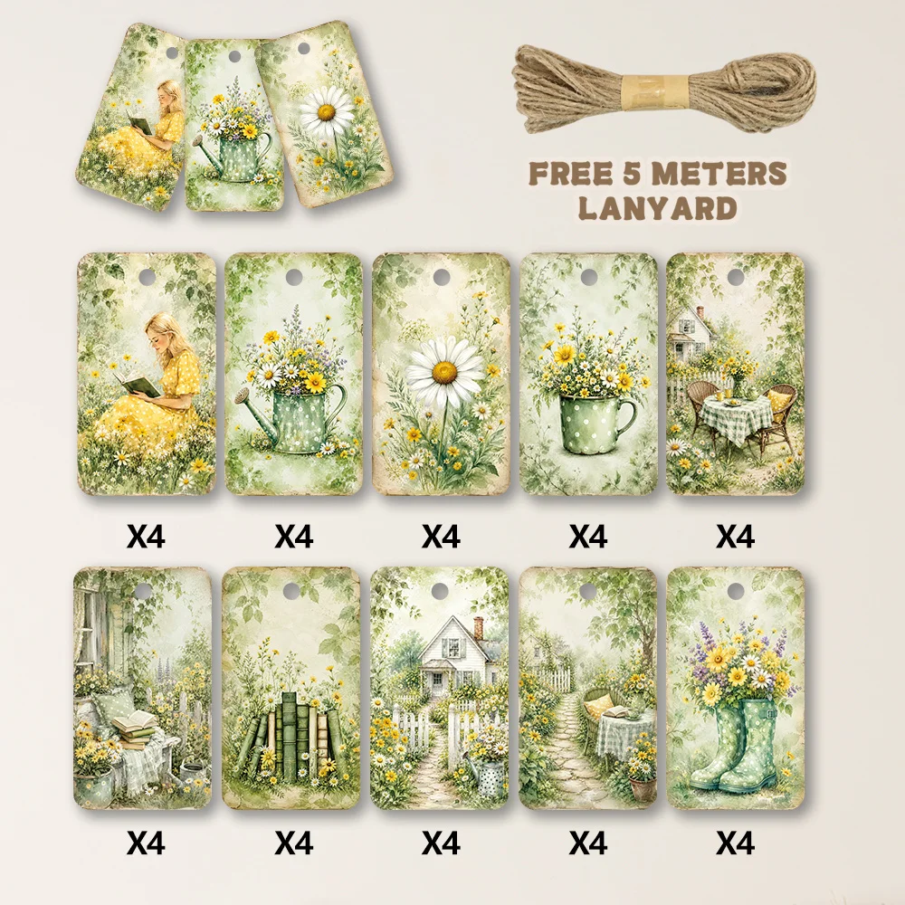 40pcs, Gift Tags, Vintage Farmhouse Decor Art, Hanging Paper Labels for Gift Wrapping, Holiday Party Decor with String