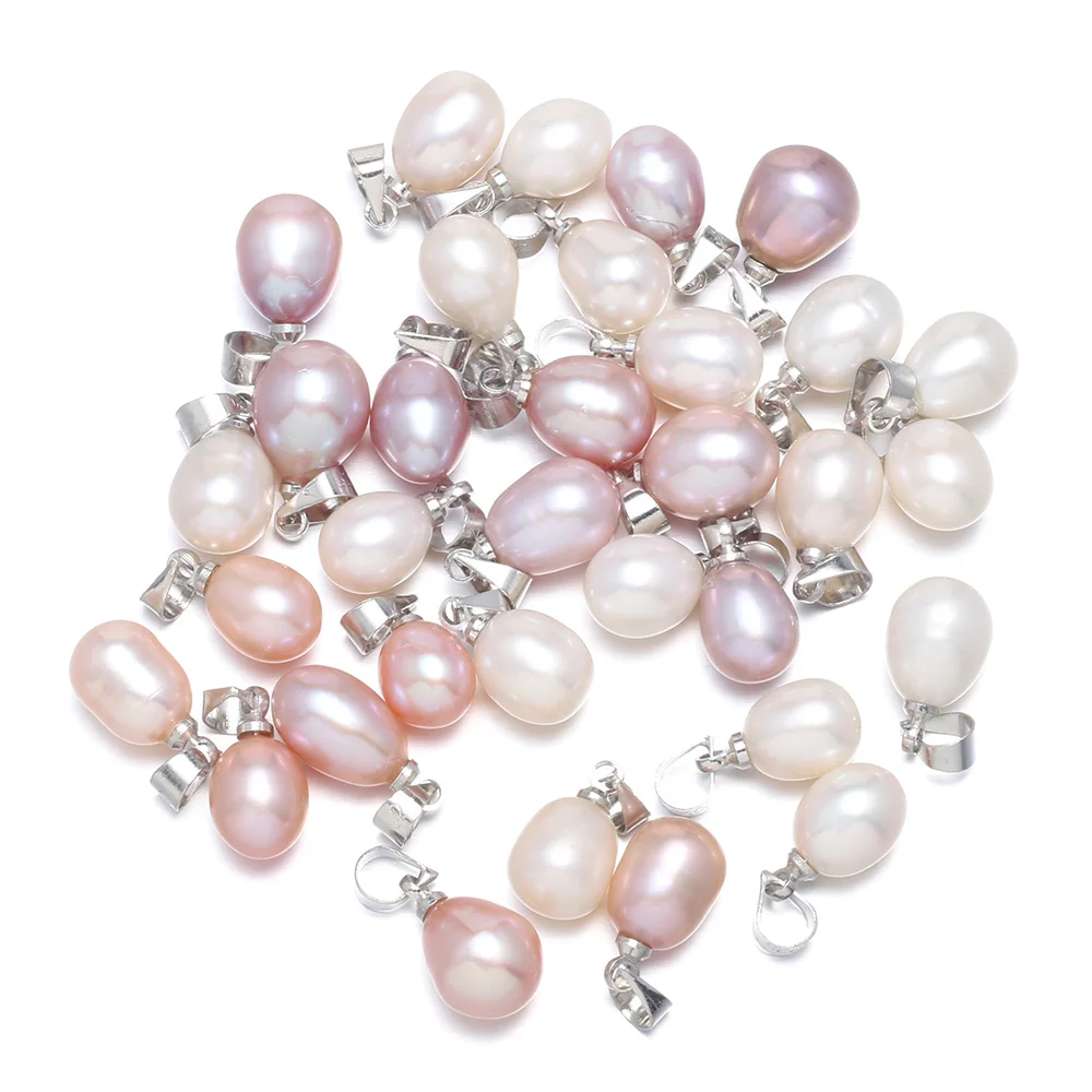 7-8mm AAA 4pcs Natural Freshwater Pearl Pendant Rice Beads Charms for Jewelry Making DIY Necklace Earrings Charms Accessories