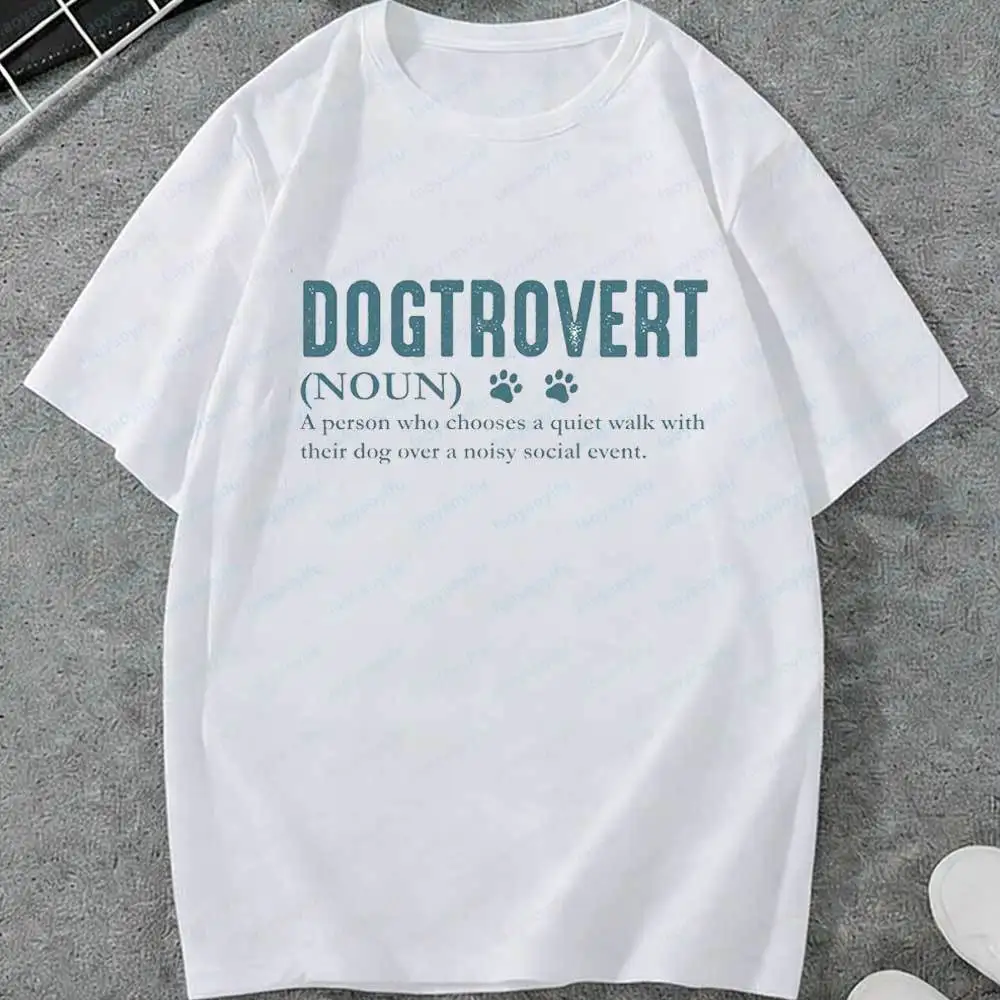 Dogtrovert Definition T-Shirt für Herren, Pfotenabdruck-Grafik-T-Shirts, lässige Kurzarm-Baumwolloberteile, lustige Introvert-Hundeliebhaber-Zitat-Shirts