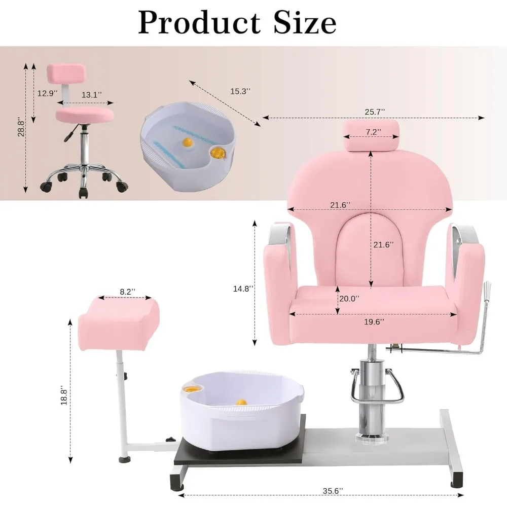 Reclining Pedicure Chair with Stool, Adjustable Pedicure Station,Pedicure Chair No Plumbing, 360 Degree Swivel Foot Spa Chair