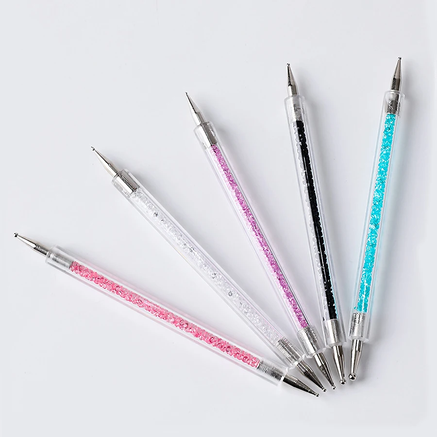 5Pcs Double-ended Nail Dotting Pen with Sparkling Rhinestones Handle, Dotting, Gems Picker Tool