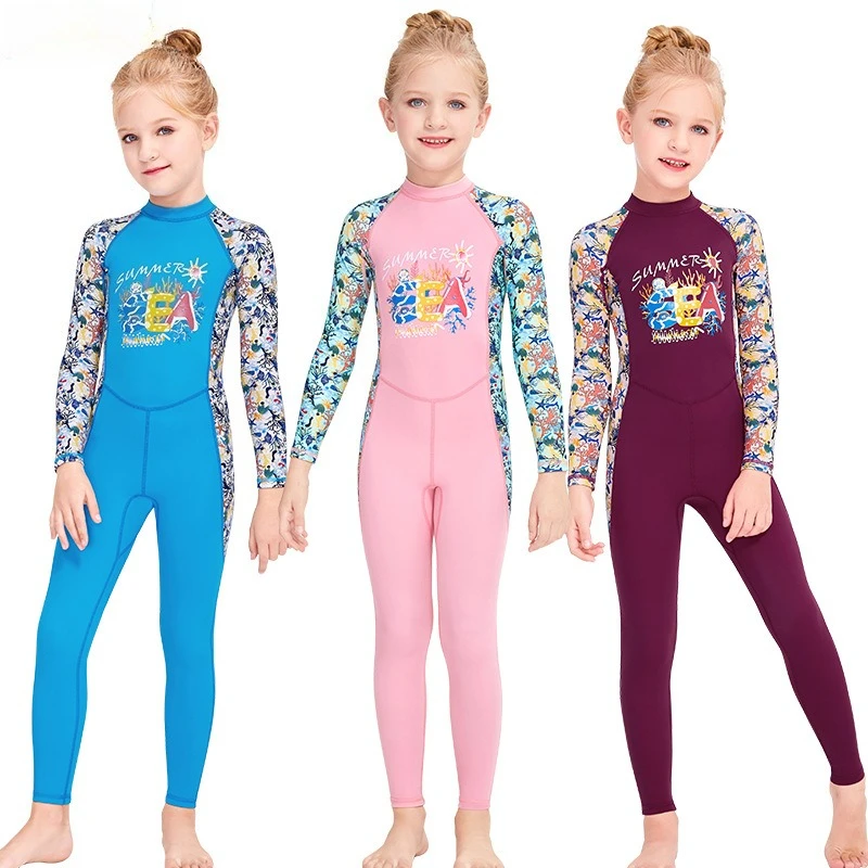 

New Children's Swimsuit Girls Summer Sunscreen One-piece Wetsuit Long-sleeved Small Children's Quick-drying Jellyfish Swimsuit