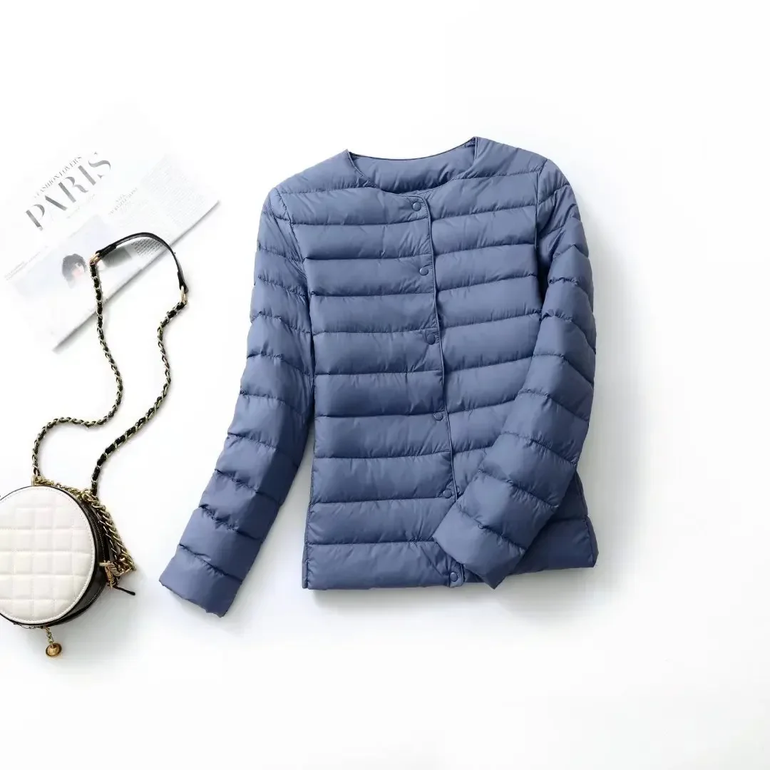 Women Liner Duck Down Jacket O-neck Variable V-neck 2023 New Female Fall Winter Keep Warm Collarless Light Quilted Puffer Coat