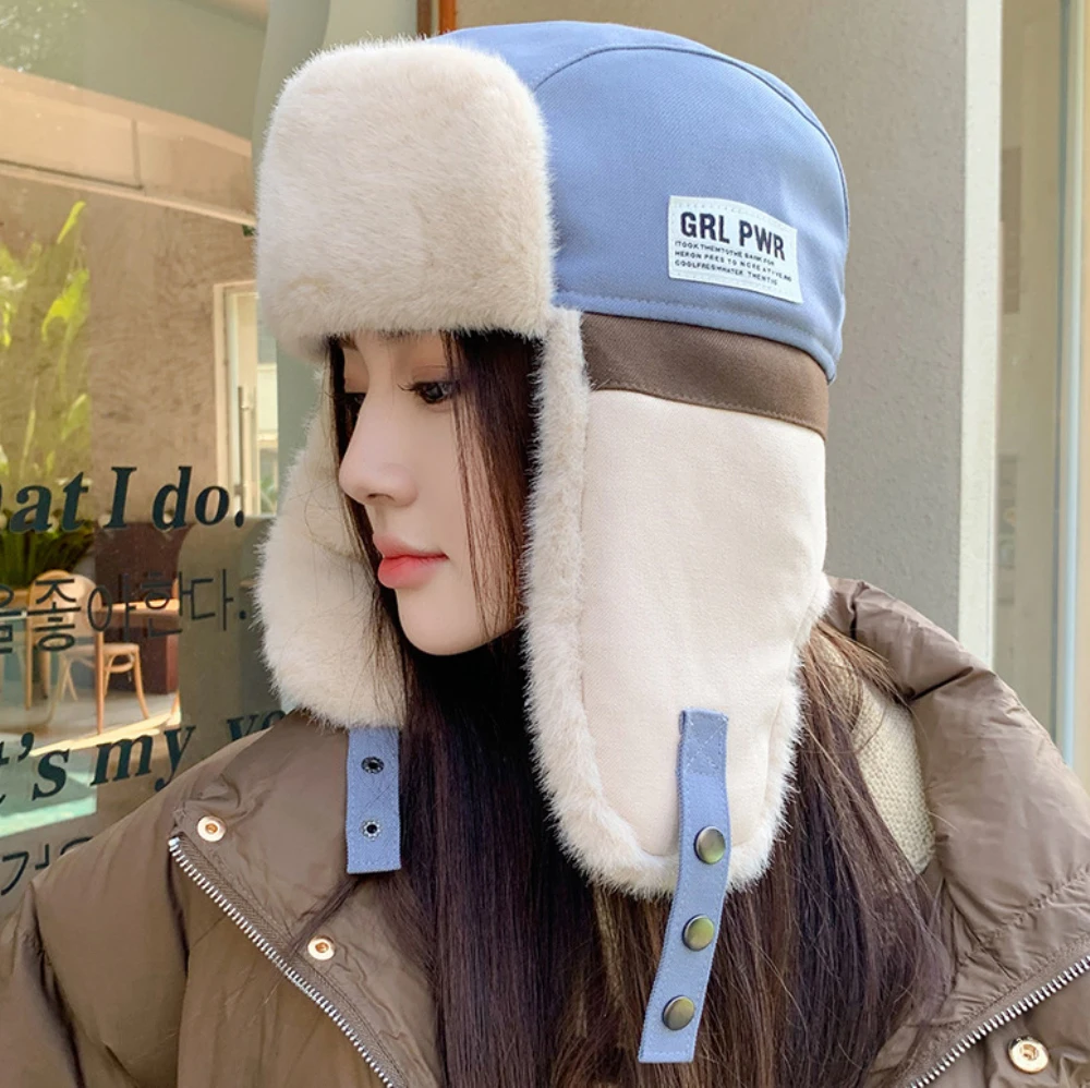 HT4310 Russian Hats Thick Warm Autumn Winter Hats for Men Women Windproof Patchwork Bomber Hat Male Female Snow Ski Earflap Caps