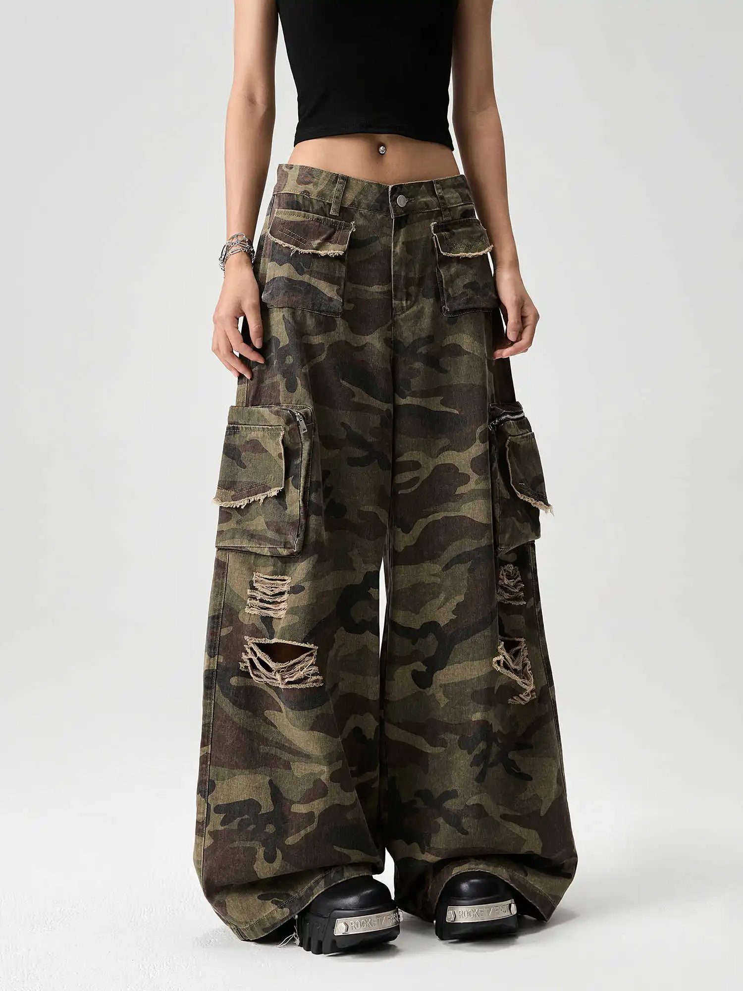 

Women's Camouflage Baggy Jeans Harajuku Vintage Y2k Denim Trousers Japanese 2000s Style Boyfriend Jeans Pants Oversize Clothes