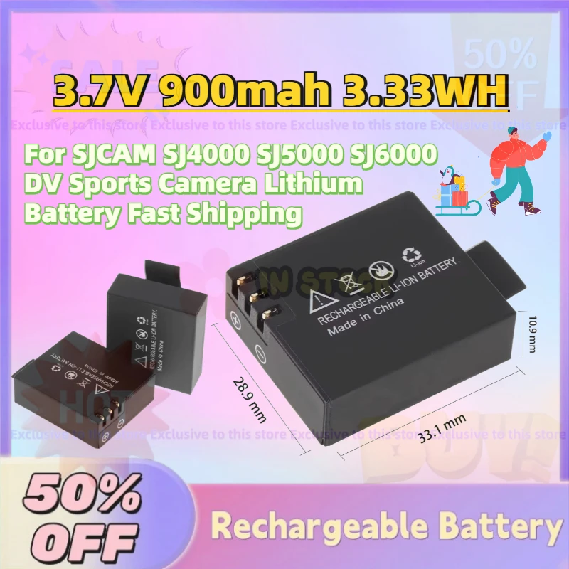 

New 2PCS 3.7V 900mah 3.33WH Replacement Battery for SJCAM SJ4000 SJ5000 SJ6000 DV Sports Camera Lithium Battery Fast Shipping