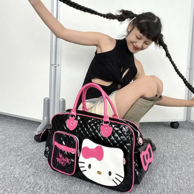 Kreskówka Miniso Hello Kitty Y2K przenośna torba podróżna o dużej pojemności Kawaii Pu skórzana błyszcząca słodka torba Crossbody