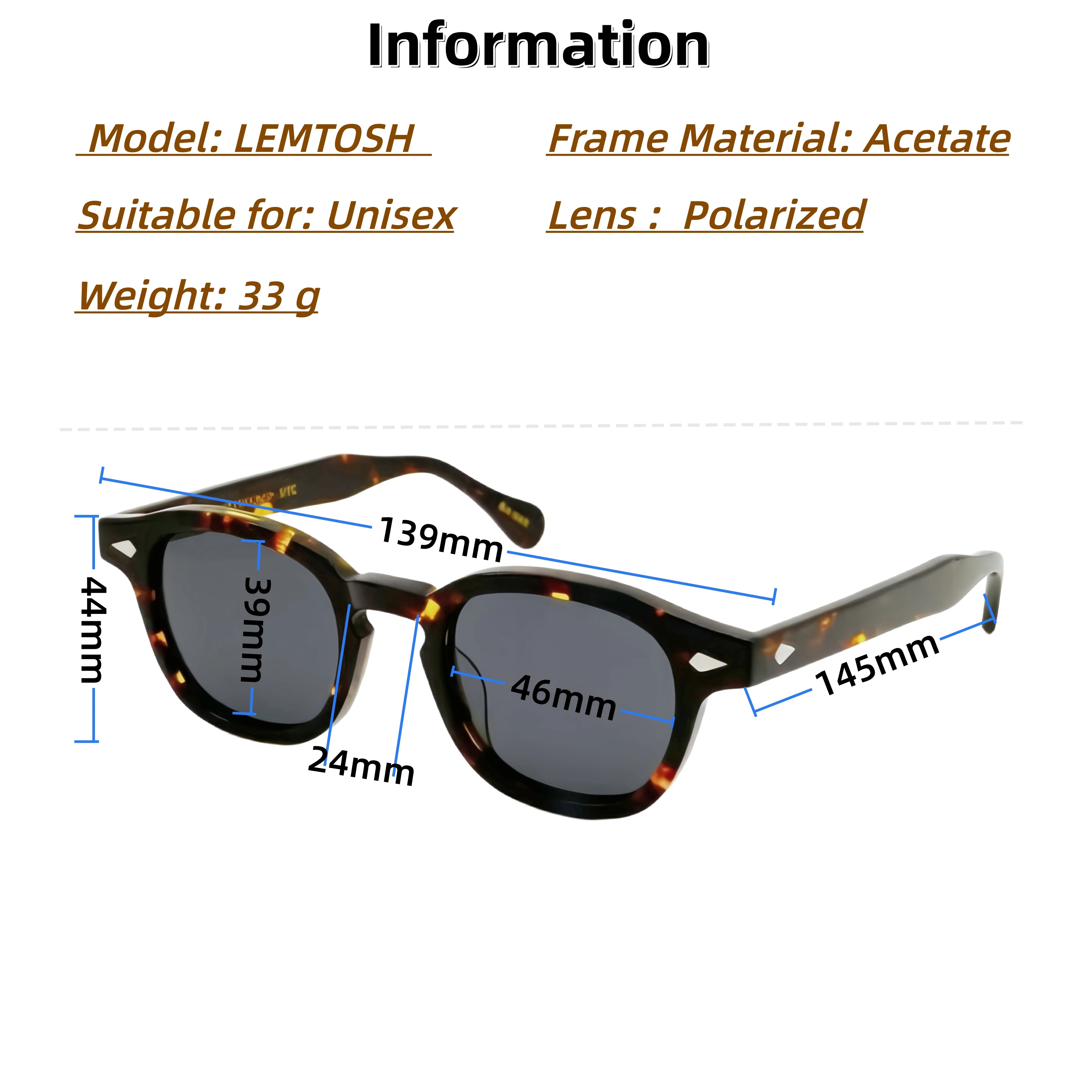 LEMTOSH Style Premium Moscot Design Klassische Retro-Sonnenbrille aus quadratischem Acetat, polarisiert, UV-Schutz für den Außenbereich, für Damen und Herren – Detail 6