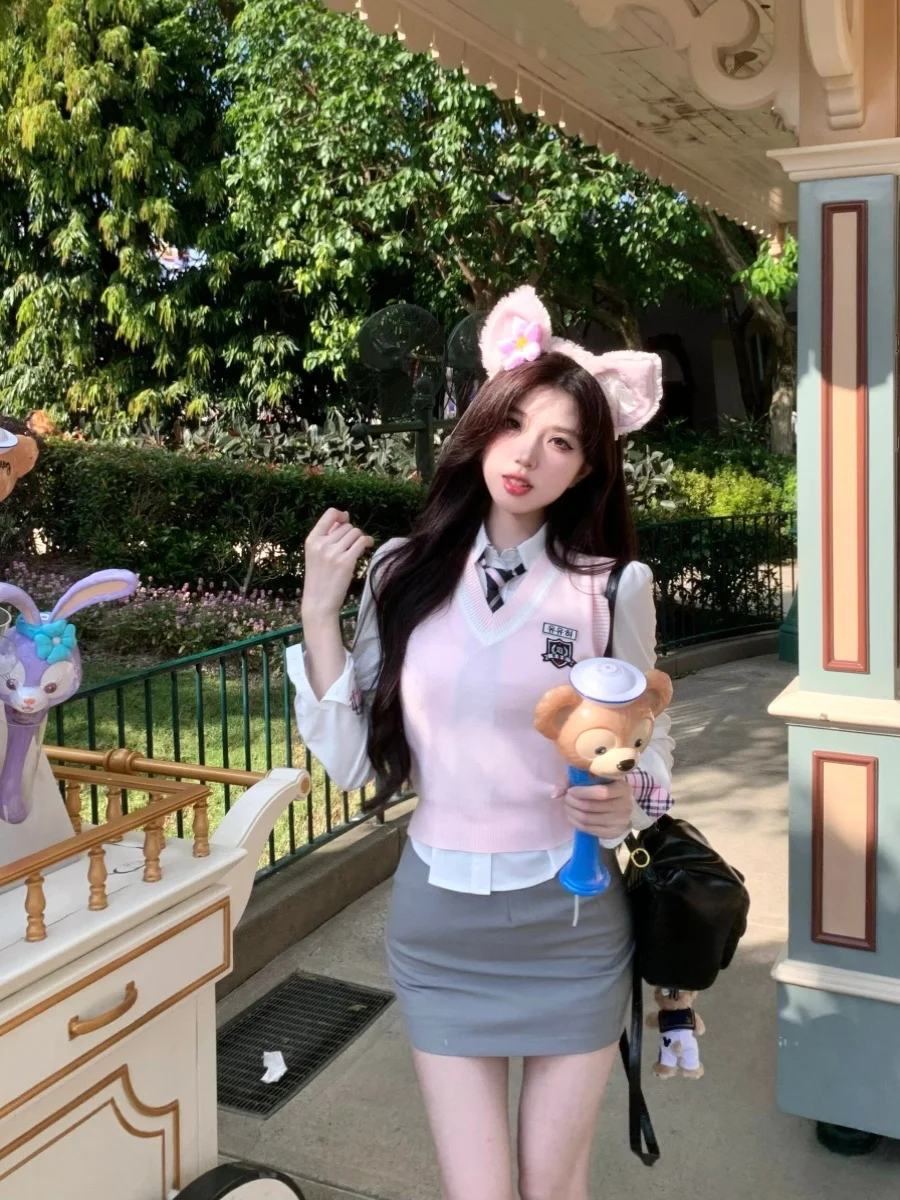 

Пастельно-розовый вязаный комплект длинной юбки Sve irt Cisas Theme School orm Sle Commute Faion из полиэстера