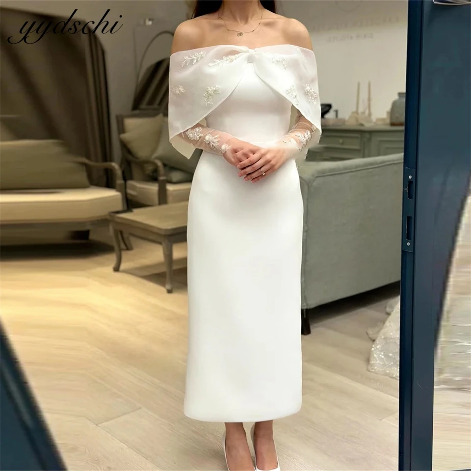 

Customized Elegant Boat Neck off Shoulder Bow A-line Appliques Wedding Dresses 2024 Ankle Length Bride Gowns vestidos de novia