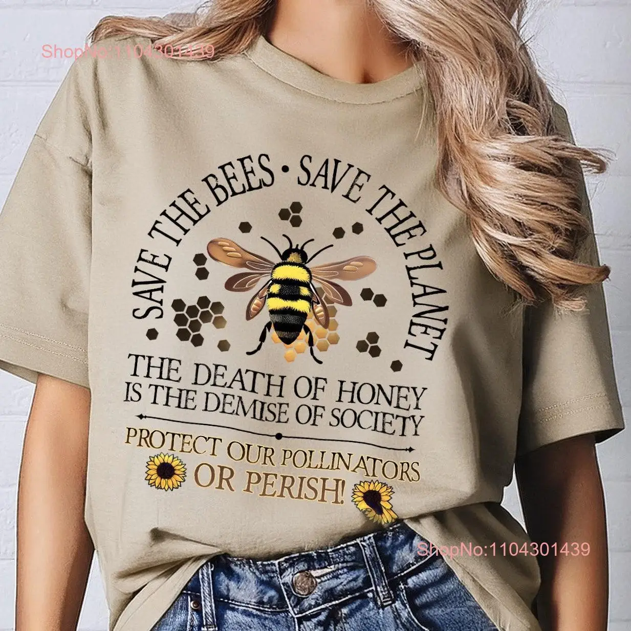 Bumble Bee T Shirt Save The Bees Sunflower Vintage Style Insect Protection Aesthetic Top For Environmental Activist