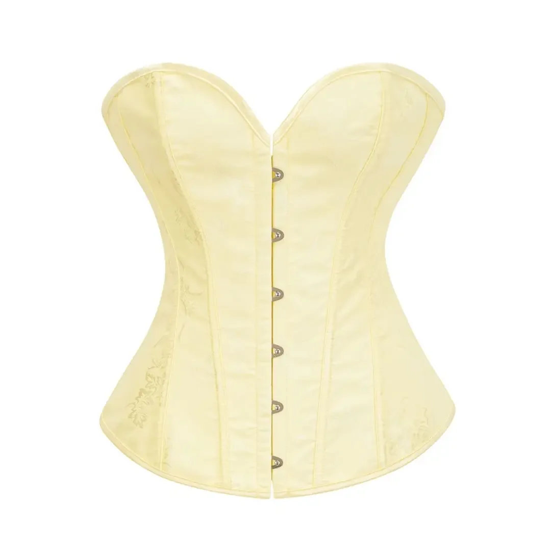 

Yellow Corset Bustier Top Women Victorian Sexy Jacquard Vintage Overbust Plus Size Lingerie Lace-up Corselet Solid