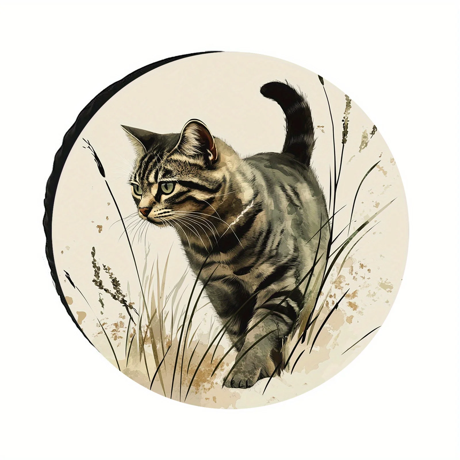 1pc Of Exquisite Printed Spare Tire Cover, Featuring A Black Tabby Cat Pattern Design. Available In Multiple Sizes, Suitable Fo