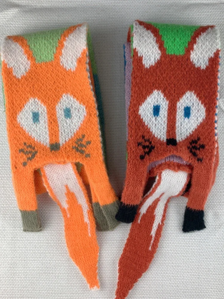 Kinderen Cartoon Vos Gebreide Sjaal voor Vrouwen Herfst Winter Kleine Vos Sjaal Baby Jongens Meisjes Warme Sjaal Breien Dieren Sjaal