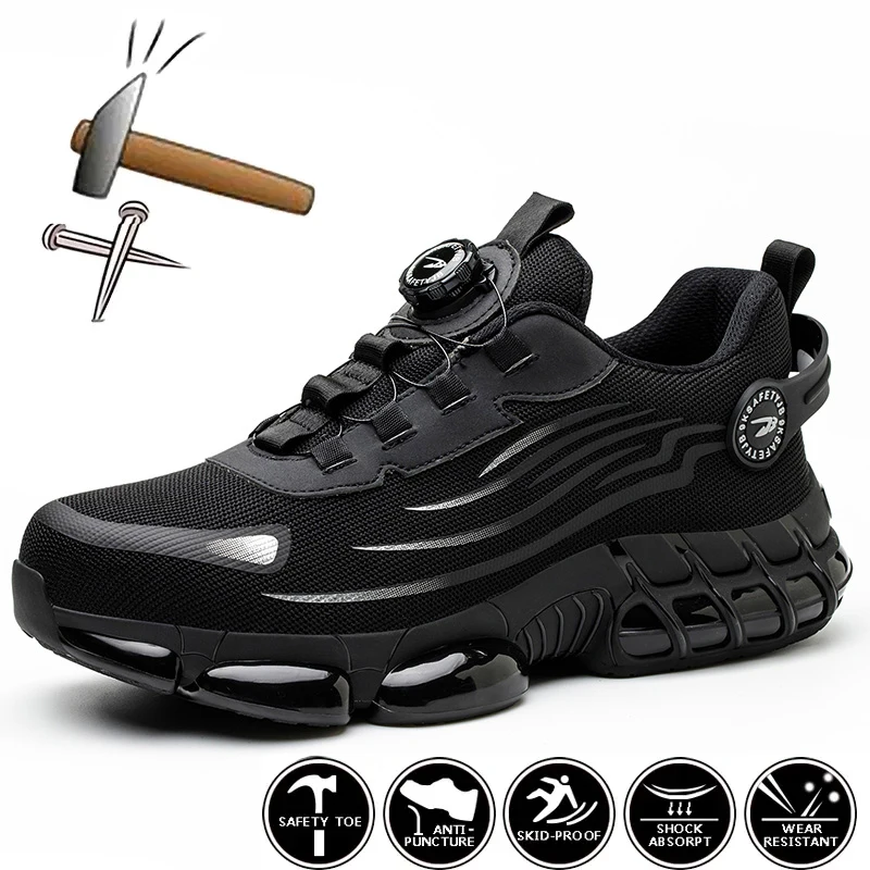 New Rotating Button Safety Shoes Men Anti-smash Anti-puncture Work Shoes Fashion Men Sport Shoes Security Protective Boots Men