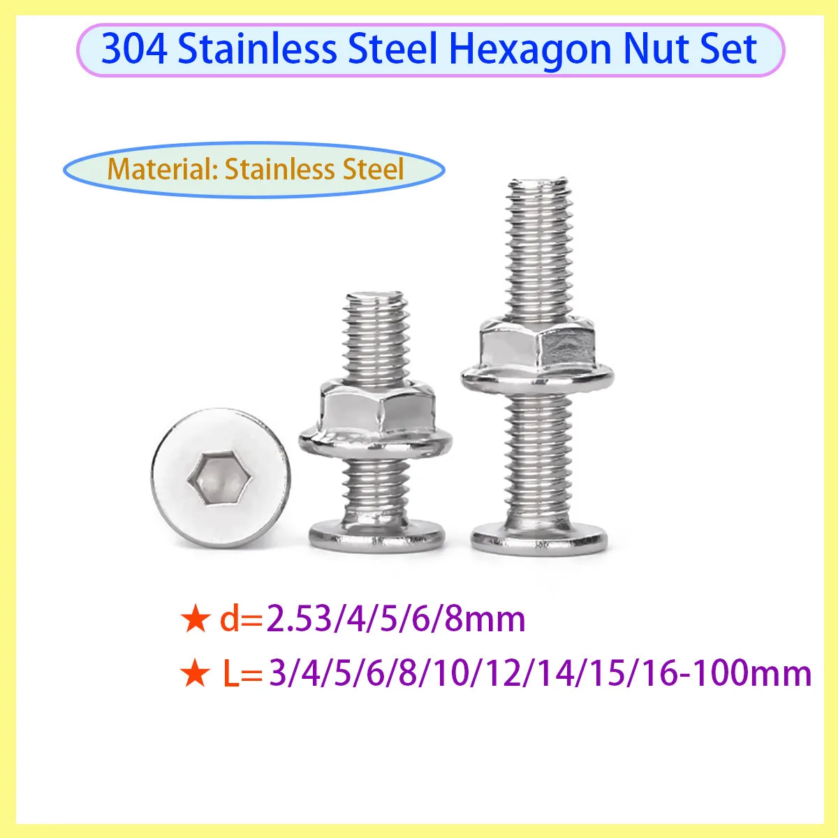 

304 Stainless Steel Flat Head Inclined Hexagon Nut Bolt