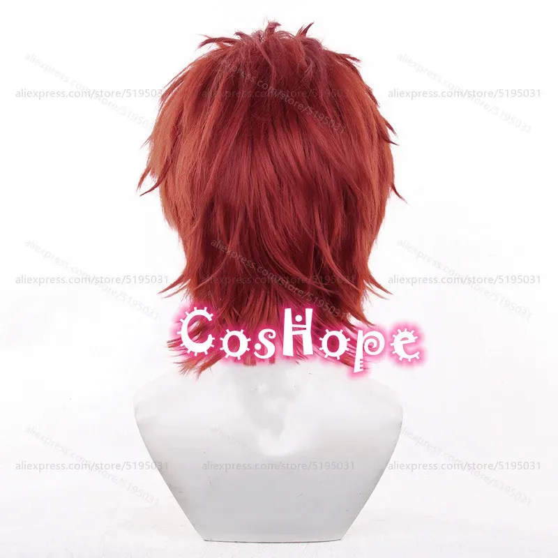 K Suoh Mikoto شعر مستعار تأثيري 35 سنتيمتر قصيرة أحمر داكن شعر مستعار تأثيري أنيمي تأثيري الباروكات مقاومة للحرارة بيروكات صناعية