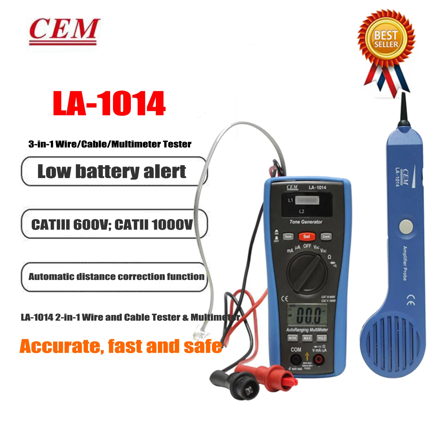 

CEM LA-1014 LA-1015 Multifunctional Cable Indentifier TesterDMM Cable Detector Network Fault Tester,Line Detector/LAN Tester.