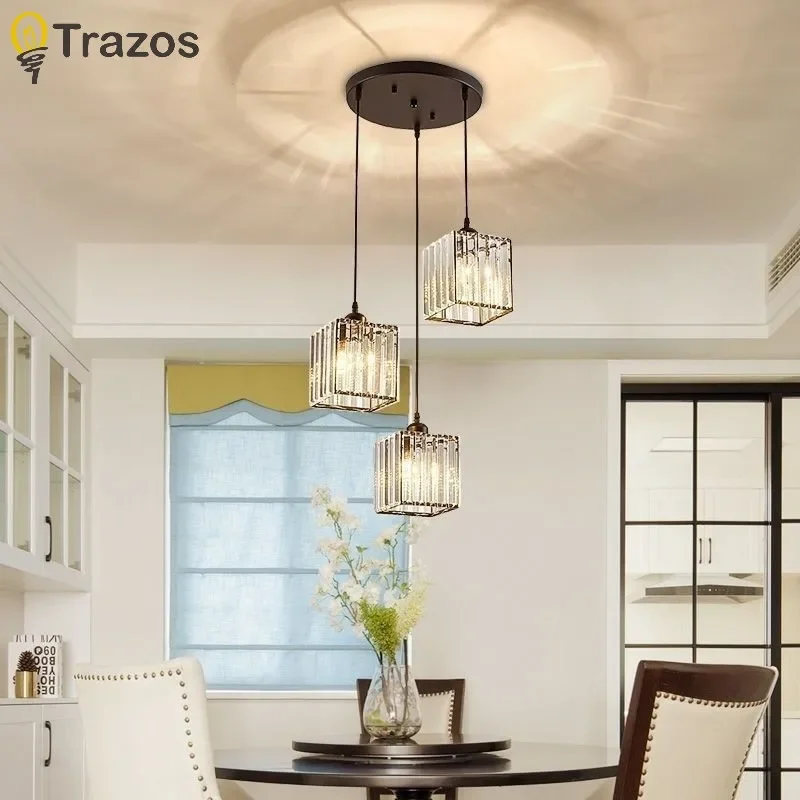 Modern Minimalist Luxurious Three Head Crystal Chandelier Bar Counter and Dining Room Lights Creative Personalized Study Bedroom