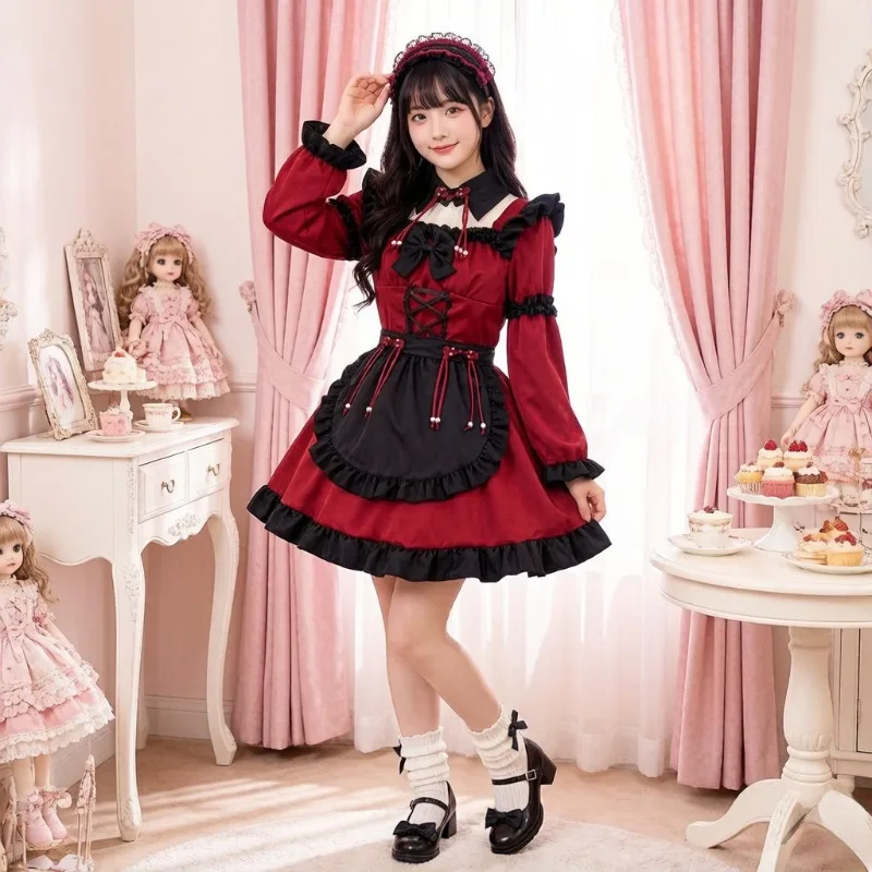 

Chinese Gothic Dark Devil Lolita Maid Dress Anime Cos Costume Retro Style Lace Gown Halloween Stage Performance Party Outfit