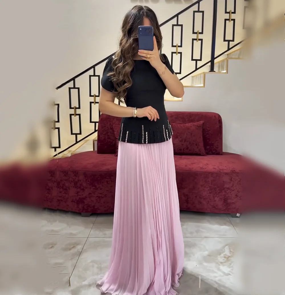 

Customized Formal O-Neck Evening Dress for Women Rhinestone Glitter Pleat A-line Long Dresses Prom Wedding Party Dress