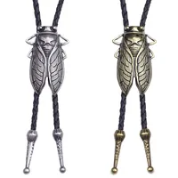 Fashion Metal Cicada Retro Bolo Tie for Men Necklace Pendant Leather Rope Necktie Shirt Collar Bowtie Accessories Cowboy Jewelry