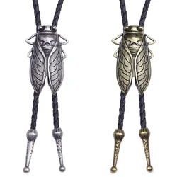Moda metal cigarra retro bolo gravata para homens colar pingente corda de couro gravata camisa colar gravata borboleta acessórios cowboy jóias