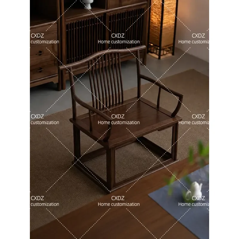 Walnut Zen Tea Table Chair Single Armchair for Small Apartment Living Room Guest Seating with Backrest Modern Minimalist Home