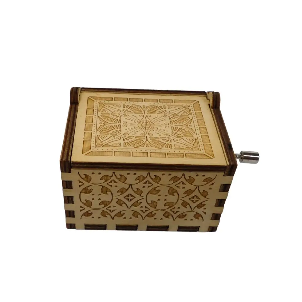 수동 크랭크 나무 빈티지 레이저 각인 작은 생일 발렌타인 테이블 장식 선물용 수면하는 사자 오르골