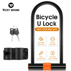 WEST BIKING Bicycle U Lock Portables Mountain Road Bike Padlock Anti-theft Security Scooter Motorcycle Lock Cycling Accessories