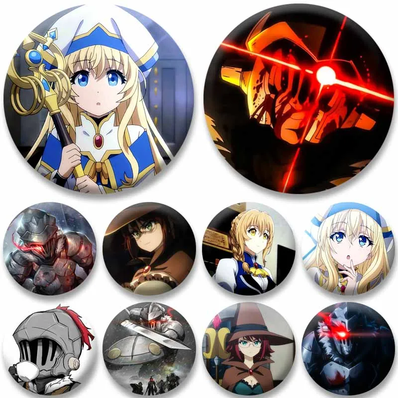 Anime Goblin Slayer Soft Button Pin Cartoon Priestess High Elf Archer Dwarf Shaman Round Brooch Backpack Hat Jewelry Badge Gifts