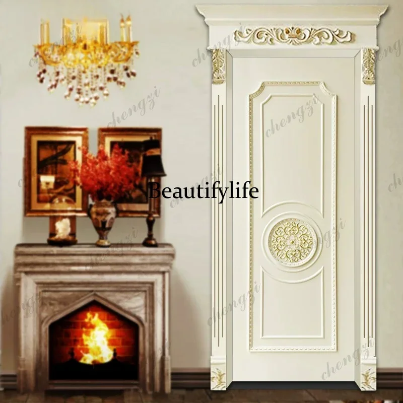 C178 French and European paint carved gold bedroom and bathroom interior ivory beige set composite multi-layer solid wood swing