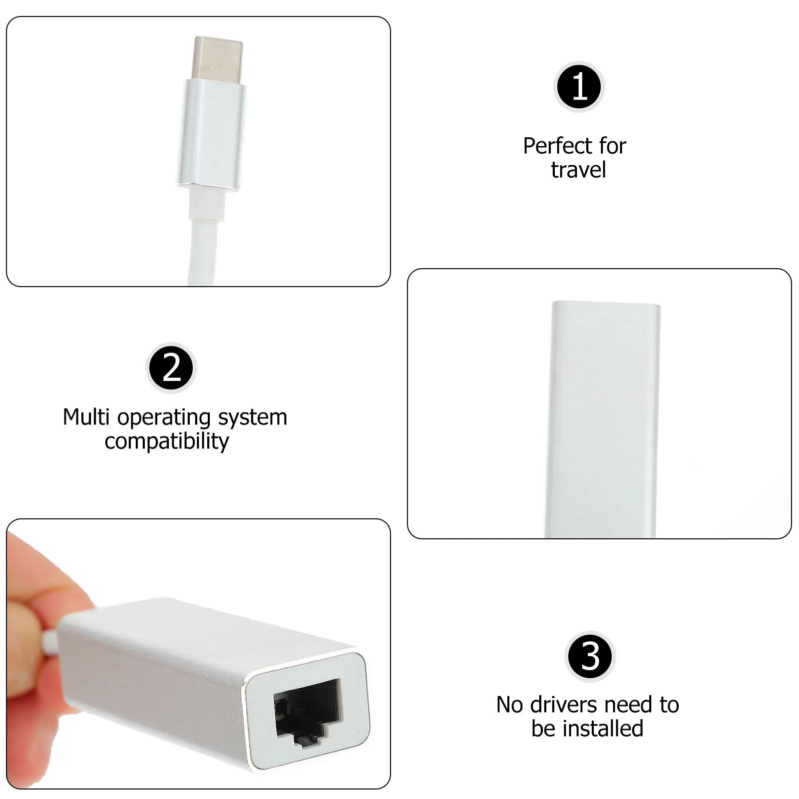 USB-C to Rj45 Ethernet Adapter 100Mbps Aluminum Housing Plug and Play Network Adapter for Laptop