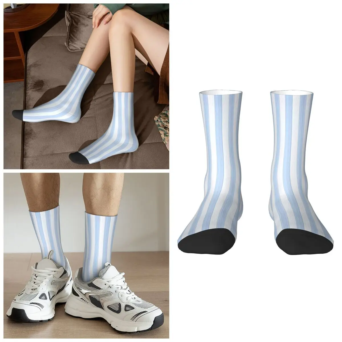 Blue White Vertical Stripes Nautical Classic Socks Harajuku Soft Stockings All Season Long Socks Accessories for Christmas Gifts