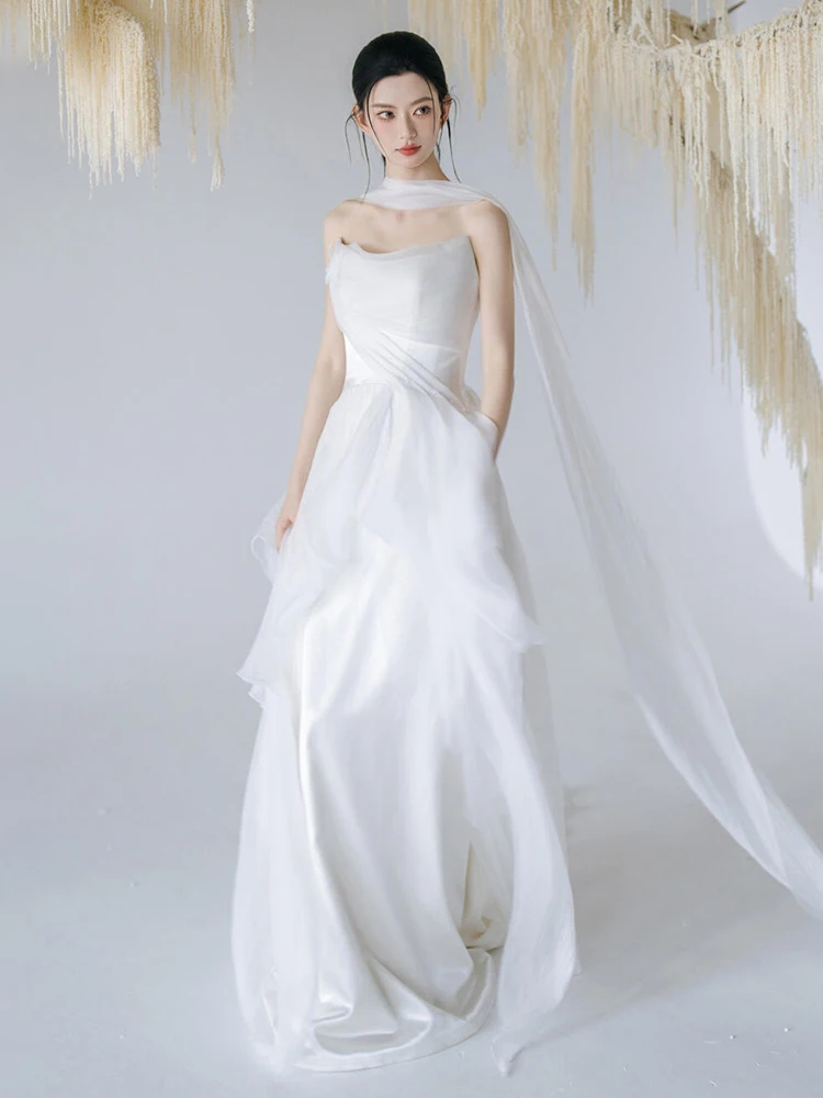 Ele Forest System-vestido de novia de lujo de alta calidad, velo de entrada para invitados de boda, falda larga coreana